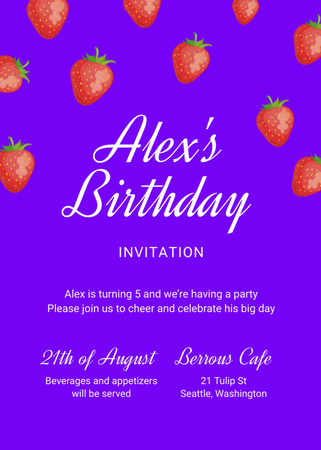 Birthday Party Announcement with Falling Raspberries Invitation Design Template