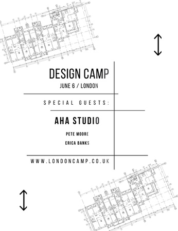 Modèle de visuel Annonce de camp de conception avec plan de maison - Invitation 13.9x10.7cm