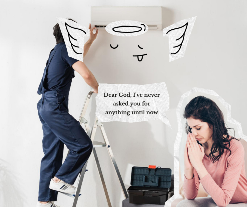 Designvorlage Funny Illustration of Conditioner with Angel Wings für Facebook