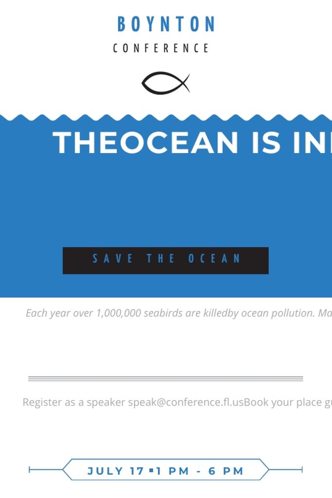 Plantilla de diseño de Ecology Conference Invitation with blue Sea Waves Tumblr 