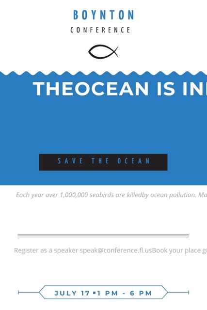Ecology Conference Invitation with blue Sea Waves Tumblr Modelo de Design