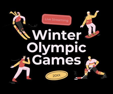 Winter Olympics Announcement with Athletes on Black Facebook Design Template