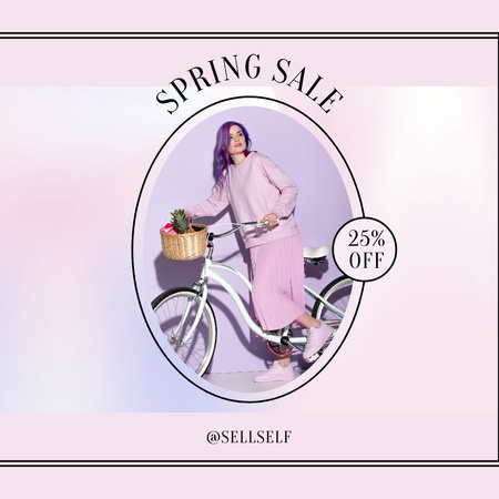Ontwerpsjabloon van Instagram van Spring Sale Offer with Stylish Girl on Bike