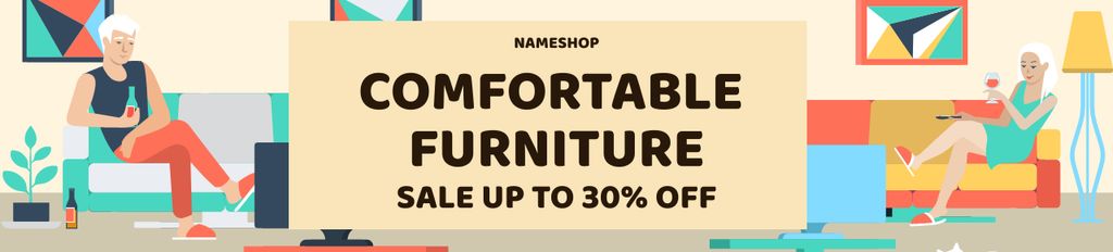 Comfortable Furniture Sale Cartoon Illustrated Ebay Store Billboard Tasarım Şablonu