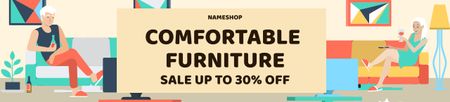 Comfortable Furniture Sale Cartoon Illustrated Ebay Store Billboard Design Template
