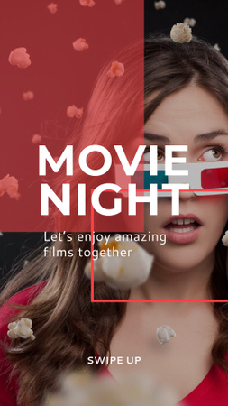Movie Night Announcement with Woman in 3d Glasses Instagram Story tervezősablon