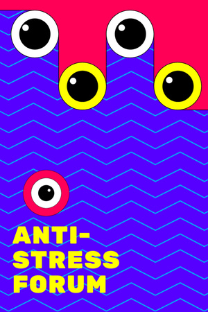 Ilmoitus Antistress Forumista sinisellä ja vaaleanpunaisella Postcard 4x6in Vertical Design Template
