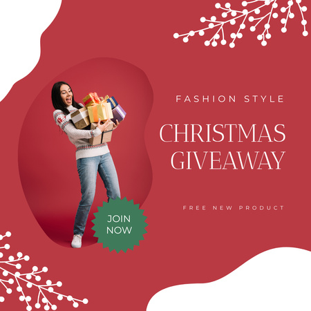 Christmas Offer with Girl holding Gifts Instagram Design Template