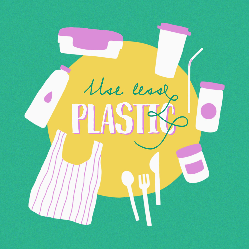Eco Concept with Plastic Products illustration Instagram Design Template