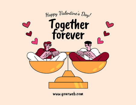 Happy Valentine's Day Greetings with Cartoon Couple in Love Thank You Card 5.5x4in Horizontal Design Template