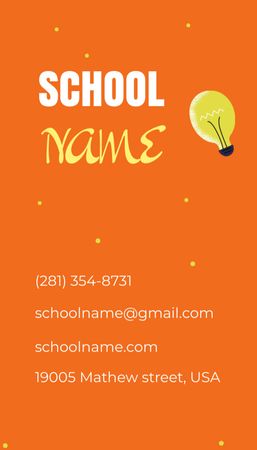 Top-notch School Promotion With Light Bulb In Orange Business Card US Vertical Design Template