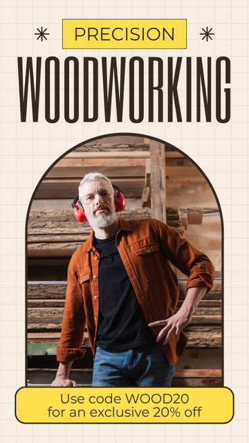 Ontwerpsjabloon van Instagram Story van Skilled Woodworking Service With Promo Code And Discount