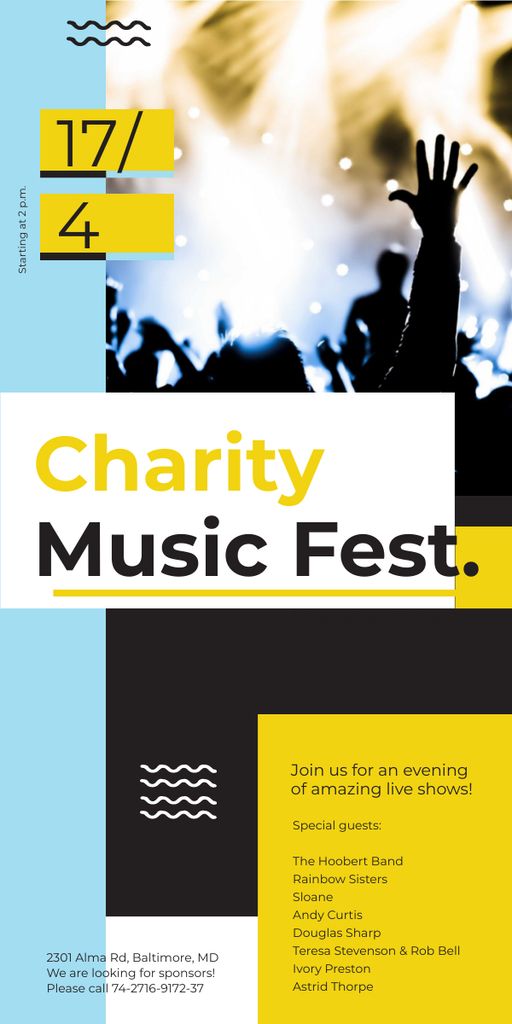 Designvorlage Charity Music Fest Invitation Crowd at Concert für Graphic