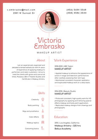 Szablon projektu makijaż umiejętności i doświadczenie artysty Resume