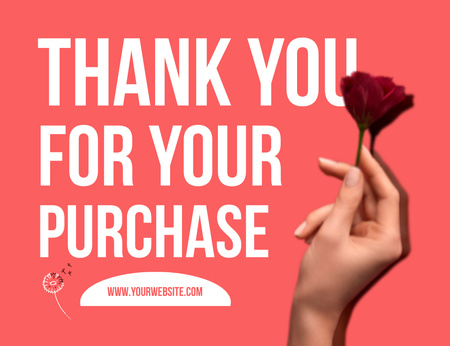 Thanks for Purchase Message with Hand Holding Rose Flower Thank You Card 5.5x4in Horizontal Design Template