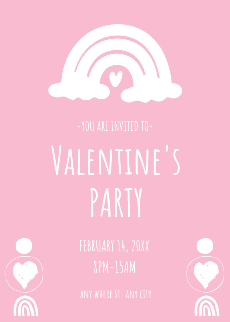 Valentine's Day Party Announcement with Rainbow Invitation Design Template