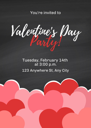 Valentine's Day Party Announcement with Hearts on Grey Invitation Design Template
