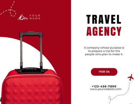 Platilla de diseño Travel Agency Offer with Red Suitcase Thank You Card 5.5x4in Horizontal