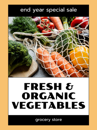 Organic Veggies In Net Bag Saale Offer Poster US – шаблон для дизайну