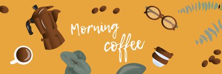 Morning Coffee illustration on yellow Twitter Design Template