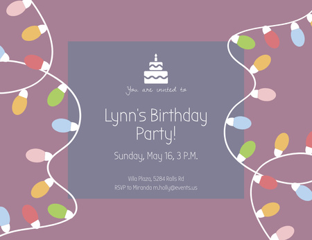 Birthday Party With Illustrated Garland Invitation 13.9x10.7cm Horizontal Design Template