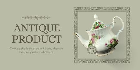 Colorful Teapot With Discount In Antiques Shop Twitter Design Template