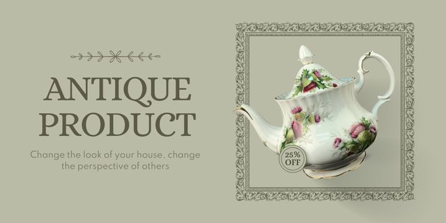 Template di design Colorful Teapot With Discount In Antiques Shop Twitter