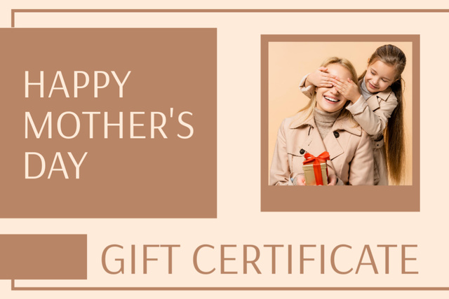 Mother's Day Greeting with Cute Daughter surprising Mom Gift Certificate – шаблон для дизайна