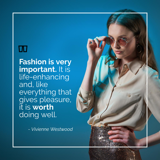 Ontwerpsjabloon van Instagram van Trendy Woman and Fashion Quote on Blue