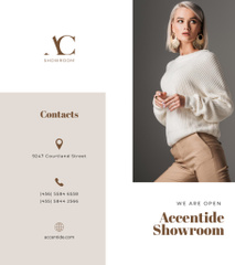 Fashion Showroom Ad with Blonde Woman