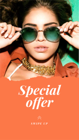 Szablon projektu Special Fashion Offer with Woman in Stylish Sunglasses Instagram Story
