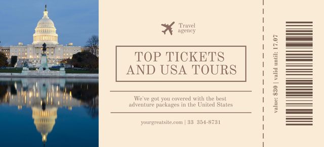 US Travel Ticket Offer Coupon 3.75x8.25inデザインテンプレート