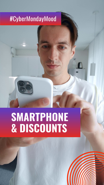 Ontwerpsjabloon van TikTok Video van Cyber Monday Sale with Man using Smartphone for Purchases