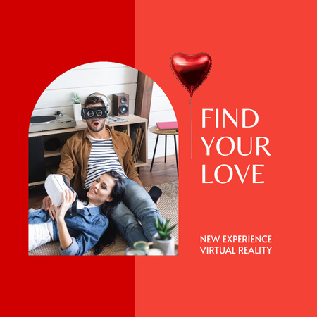 Virtual Reality Dating with Couple in Headsets Instagram Design Template