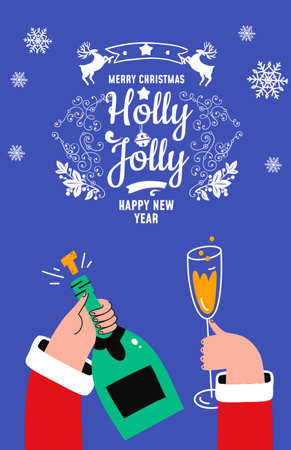 Designvorlage Happy New Year Salutations with Glass of Champagne In Blue für Flyer 5.5x8.5in