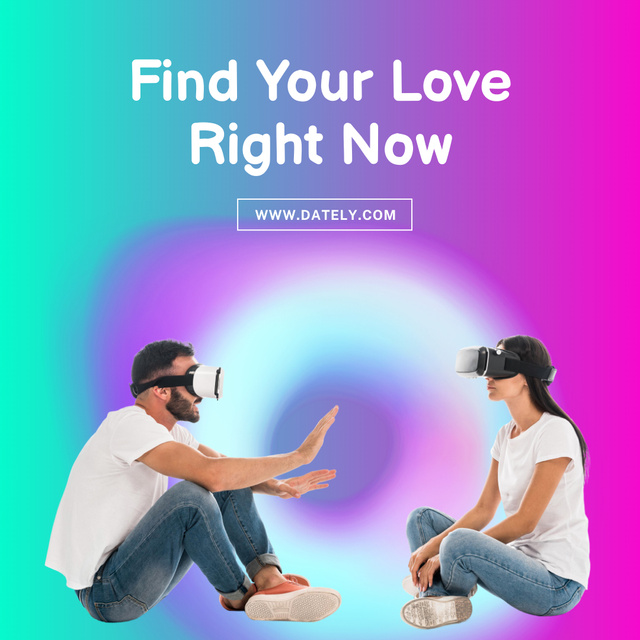 Virtual Reality Dating Site with Man and Woman Instagram Design Template
