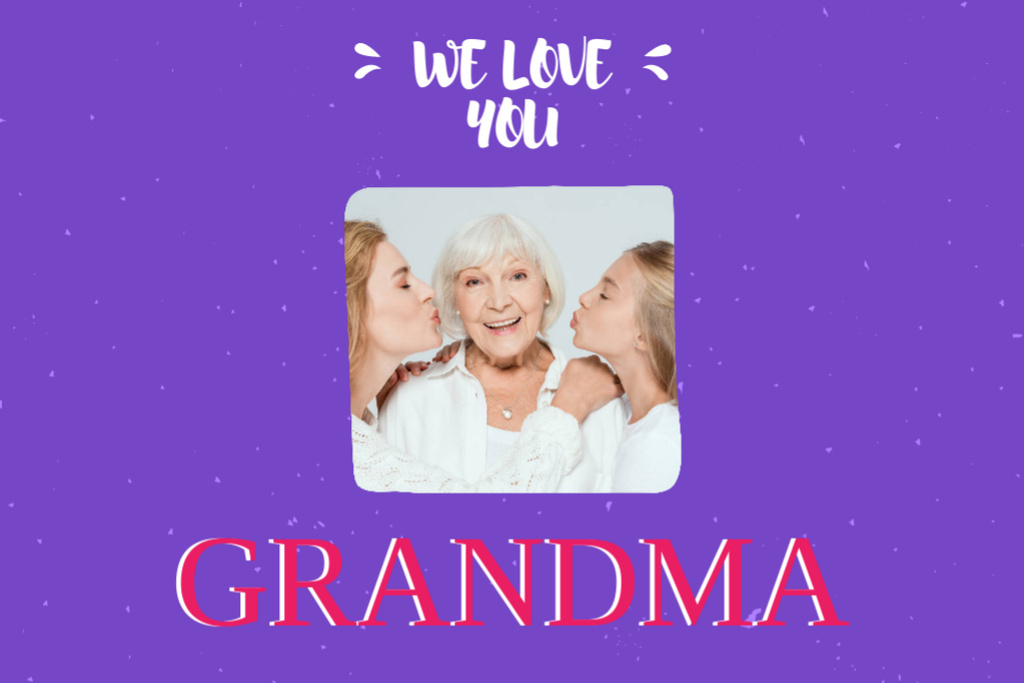 Greeting Phrase for Grandma on Purple Postcard 4x6in Tasarım Şablonu