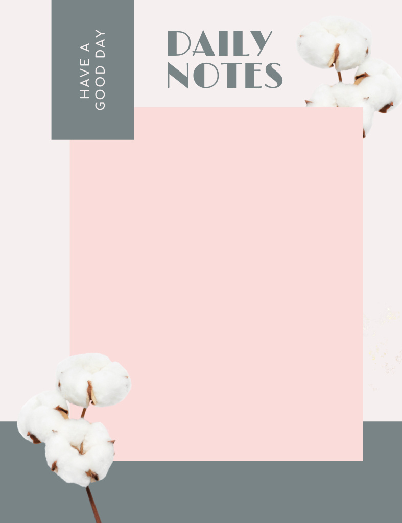 Daily Planner with Cotton Flowers Notepad 107x139mm – шаблон для дизайну