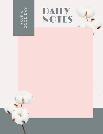 Ontwerpsjabloon van Notepad 107x139mm van dagelijkse planner met katoenen bloemen