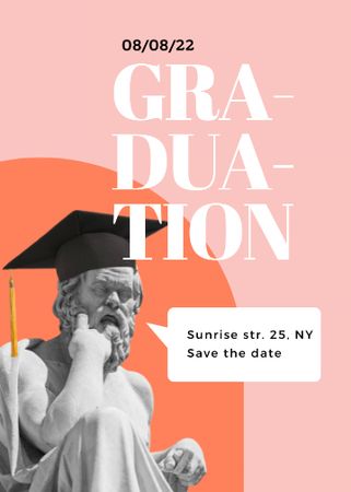 Graduation Invitation with Statue in Hat Invitation Design Template