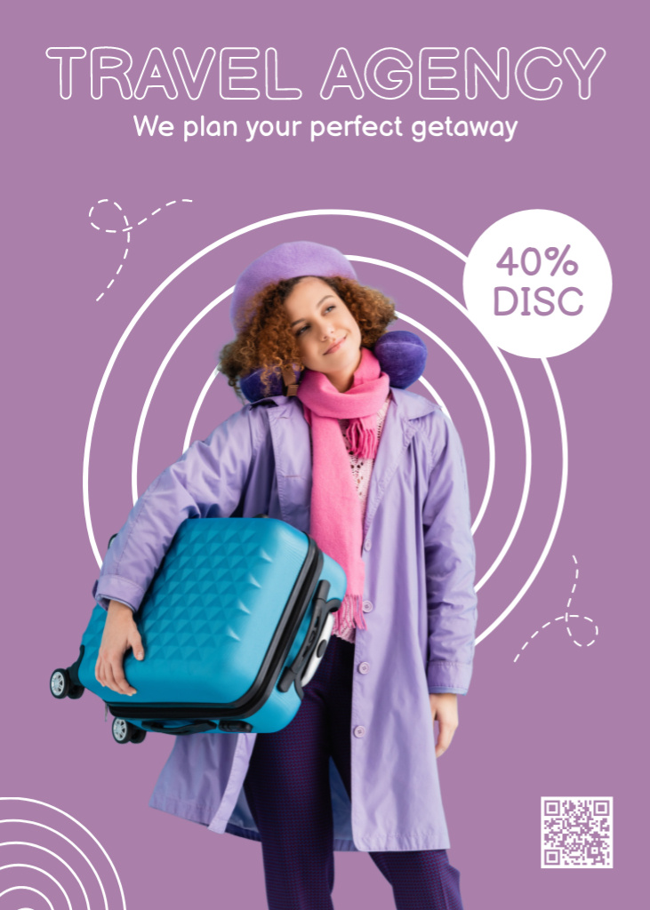 Travel Agency's Discount Offer on Purple Flayer Šablona návrhu