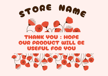 Thank You Phrase with Red Poppies Flowers Card Design Template