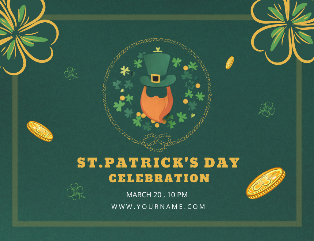 St. Patrick's Day Celebration Event Thank You Card 5.5x4in Horizontal Design Template
