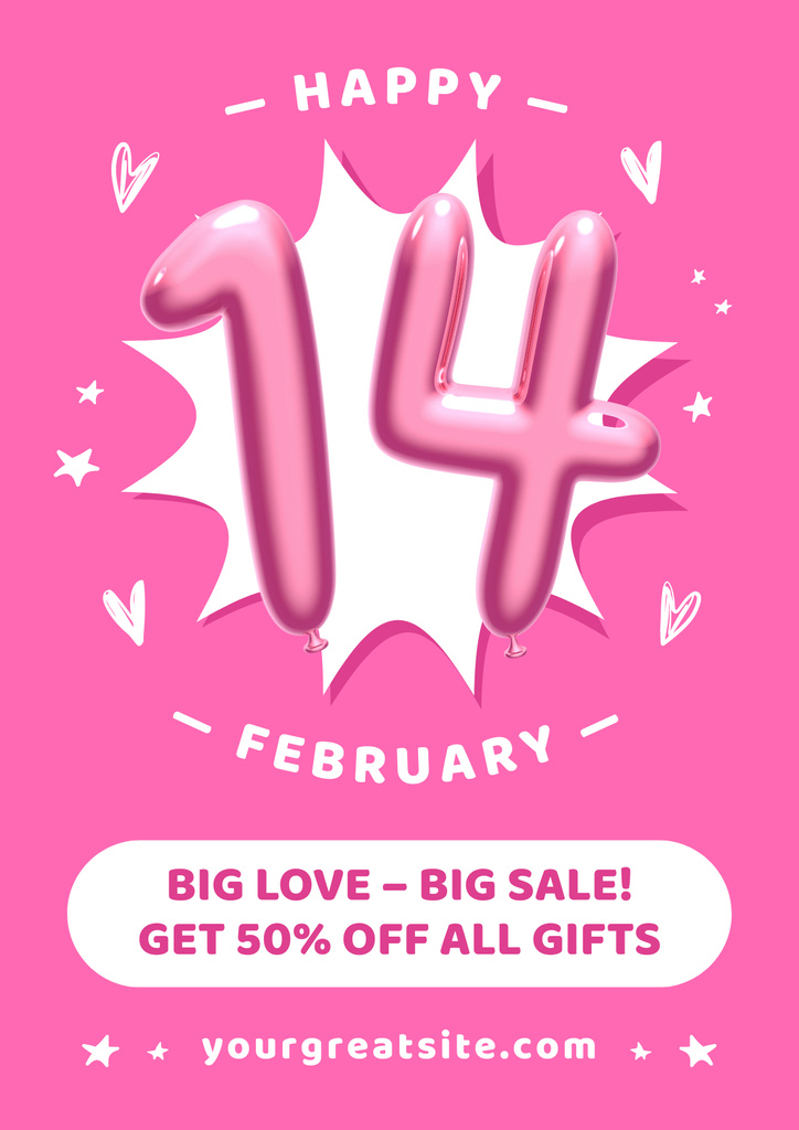 Announcement of Big Sale on Valentine's Day Posterデザインテンプレート