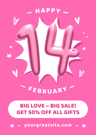 Ontwerpsjabloon van Poster van Aankondiging van grote uitverkoop op Valentijnsdag