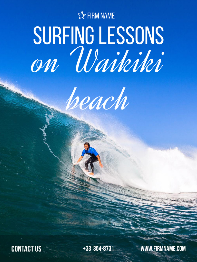 Designvorlage Surfing Lessons Announcement with Man on Wave für Poster US