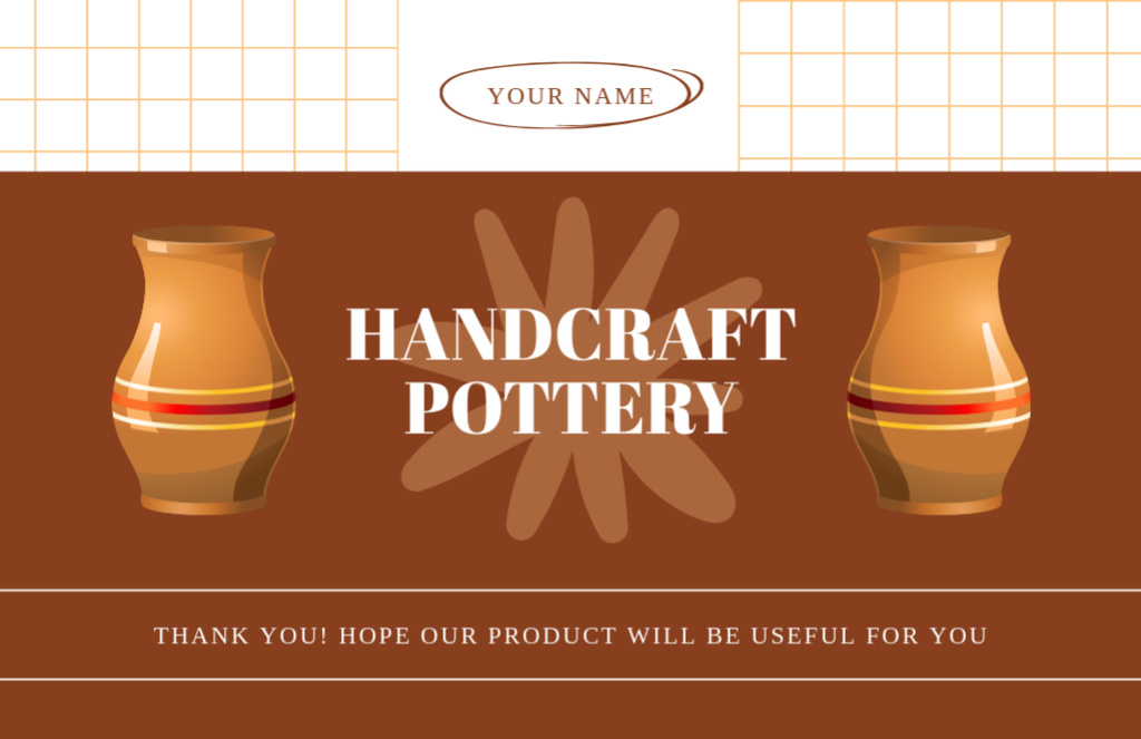 Szablon projektu Handcraft Pottery Offer With Clay Jugs on Brown Thank You Card 5.5x8.5in