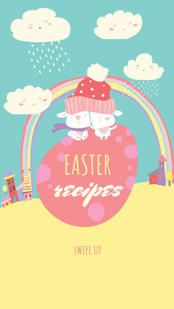 Easter Recipes Ad with Cute Rainbow Instagram Storyデザインテンプレート