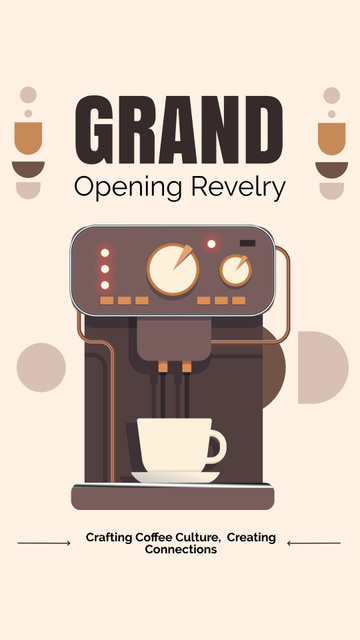 Plantilla de diseño de Cafe Welcome Party With Coffee Machine And Slogan Instagram Story 