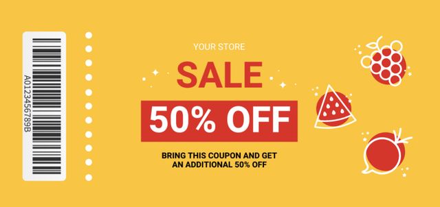 Food Supermarket Sale Offer on Yellow Coupon Din Largeデザインテンプレート